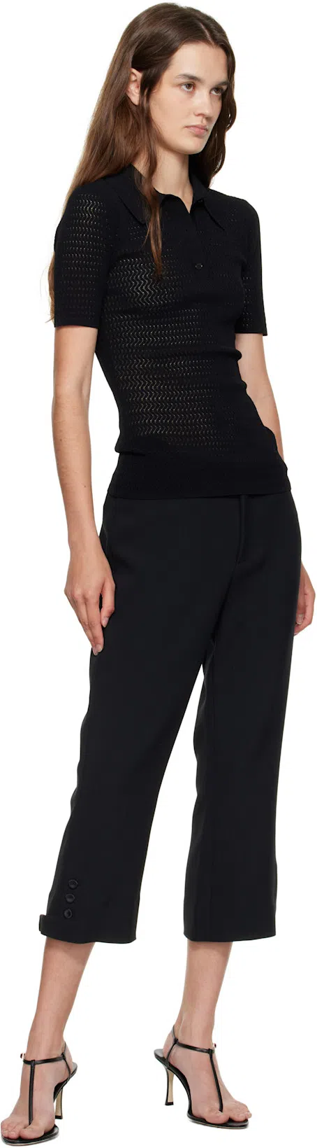 VICTORIA BECKHAM Buttoned Cuff Cropped Wool Trousers In Black