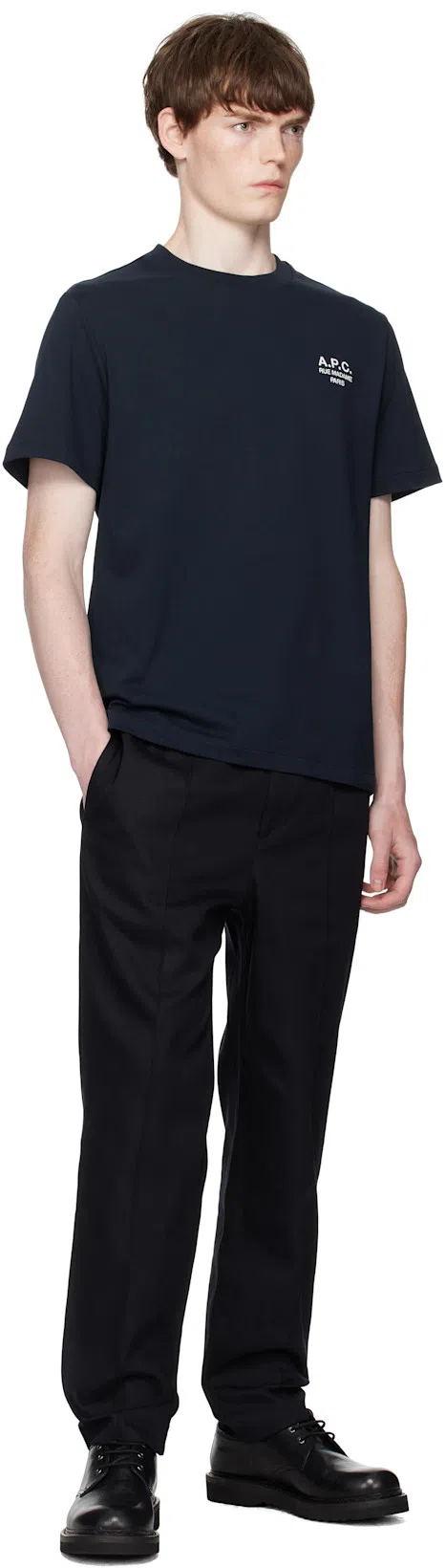 A.P.C. Men Blue Crewneck T-shirt With Logo Embroidered On The Front In Cotton Man