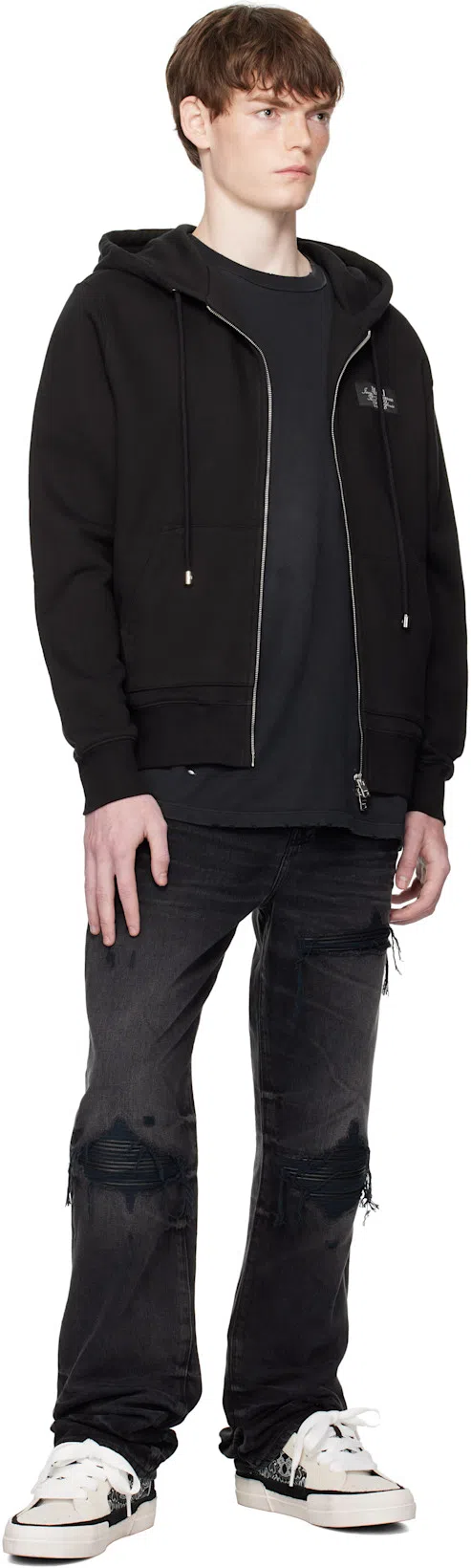 AMIRI Black Zip-up Hoodie With Drawstring Hood And Kangaroo Pocket