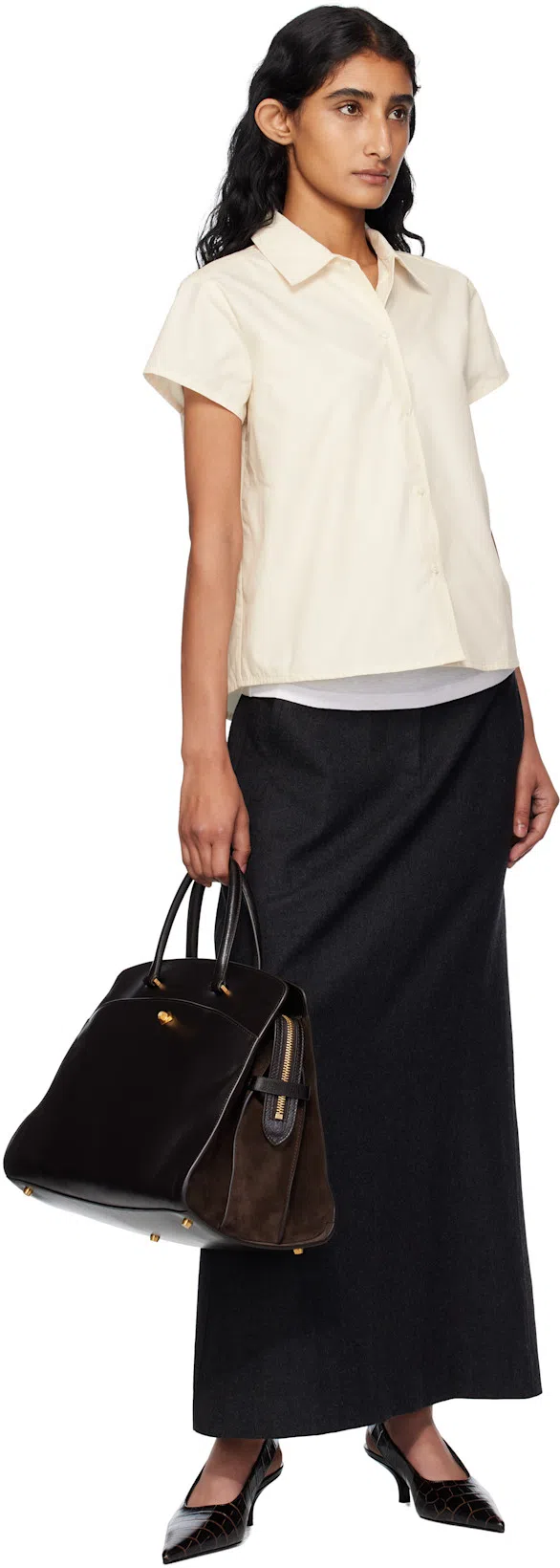 TOTÊME Toteme Classic Croc-embossed Leather Slingback Pump In Brown