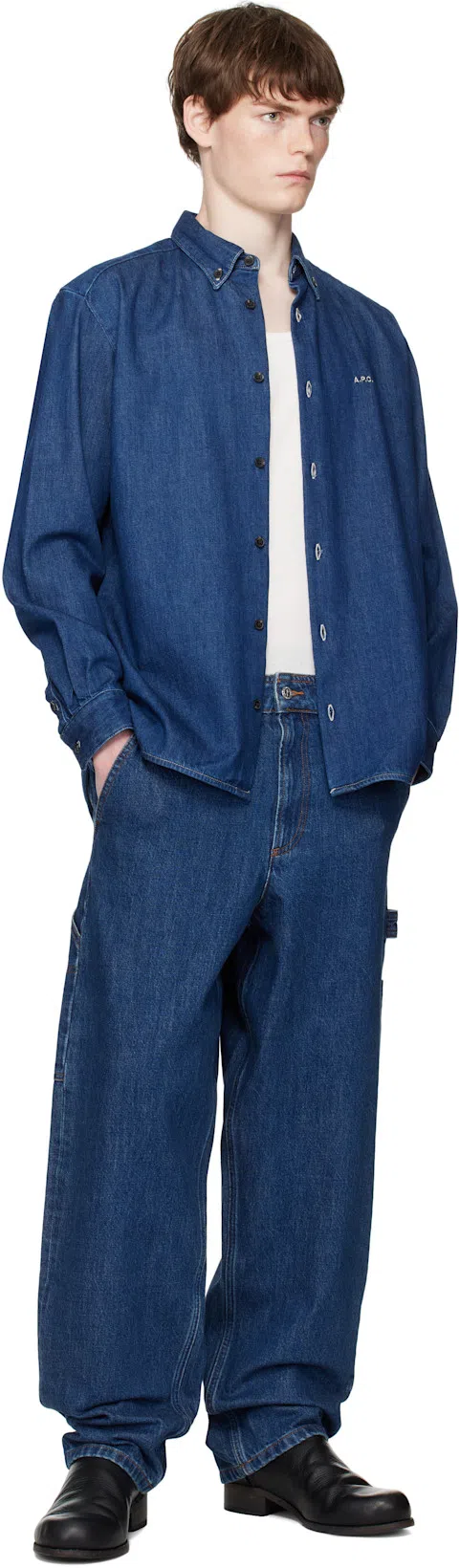 APC A.p.c. Button-down Denim Shirt With Logo Detail In Blue