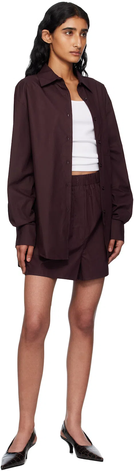 THE FRANKIE SHOP Straight Cut Shorts With Elastic Waistband And Back Pocket In Burgundy