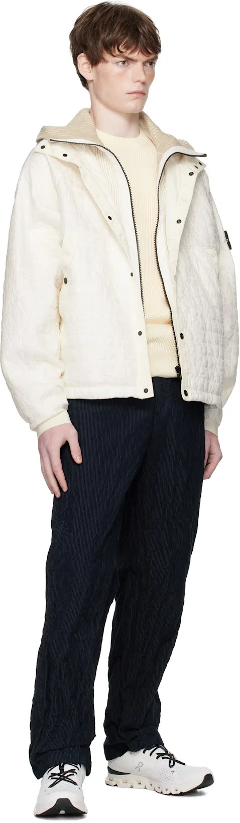 STONE ISLAND Ivory Ribbed Knit Sweater With Crew Neckline In Multi