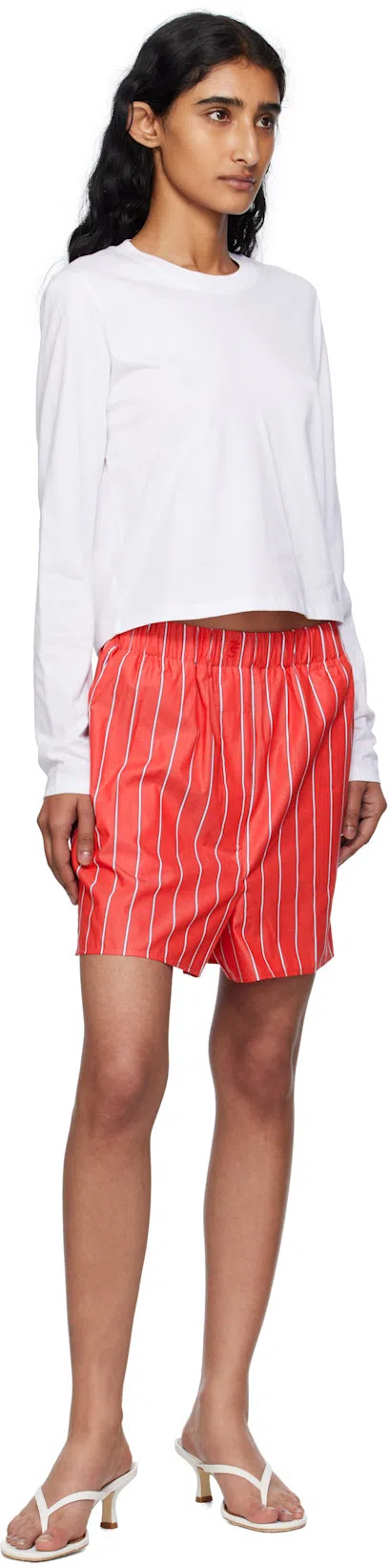 THE FRANKIE SHOP Lui Striped Cotton Poplin Shorts In Red
