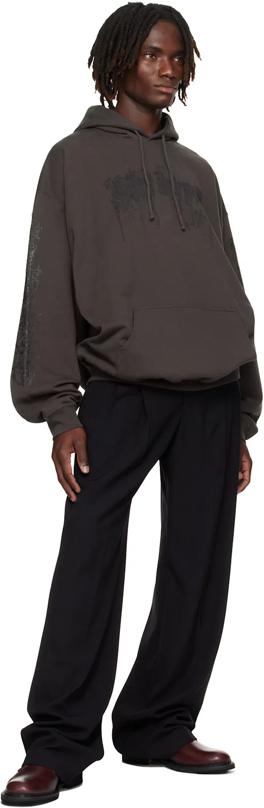 DRIES VAN NOTEN Wide Wool Blend Gabardine Pants In Navy