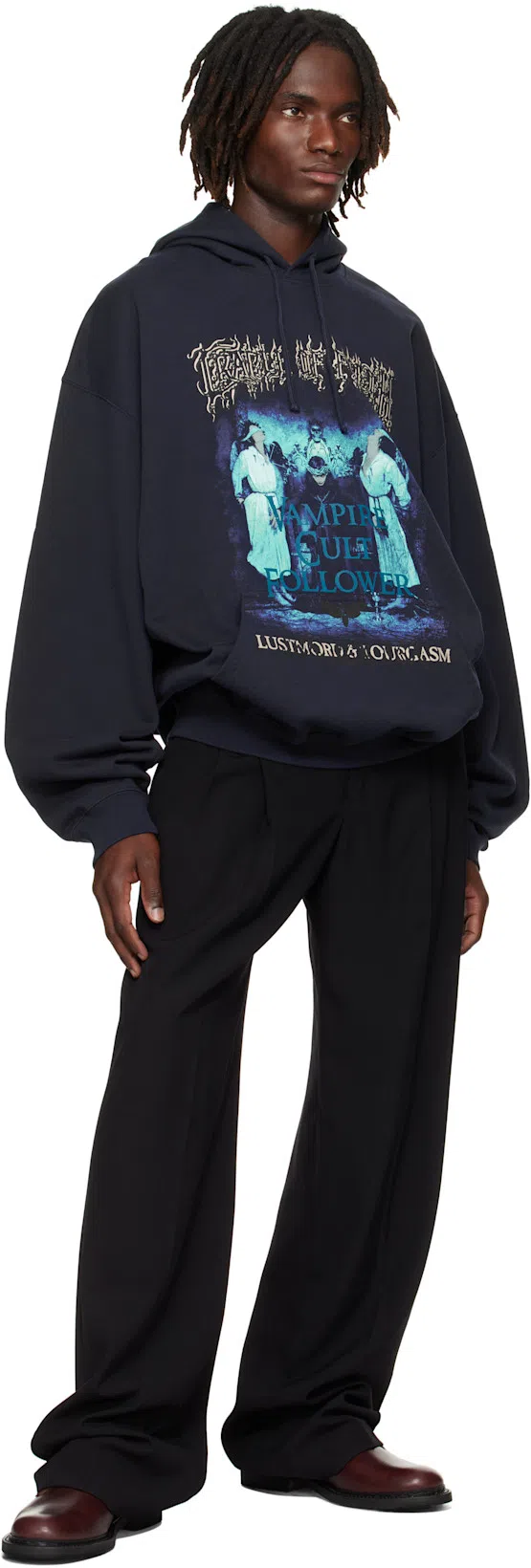 DRIES VAN NOTEN Wide Wool Blend Gabardine Pants In Navy