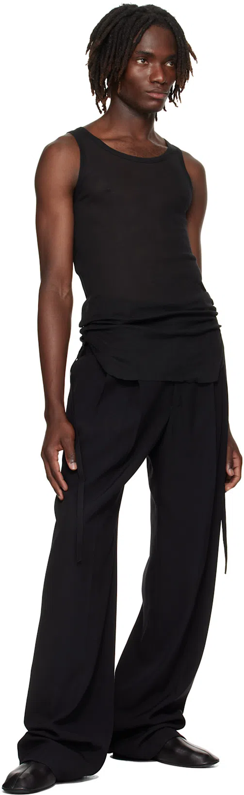 DRIES VAN NOTEN Wide Wool Blend Gabardine Pants In Navy