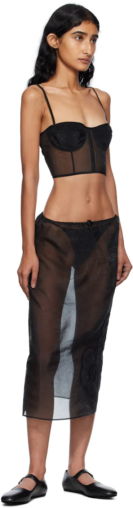 CECILIE BAHNSEN Bambi Floral-embroidered Midi Skirt In Black