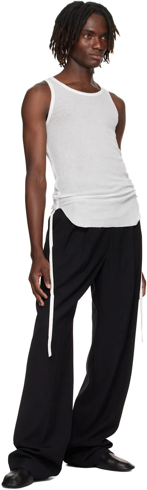 DRIES VAN NOTEN Wide Wool Blend Gabardine Pants In Navy