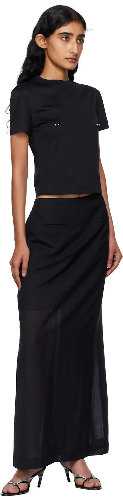 MUGLER Cropped Tshirt Embellished Embellishments In Black