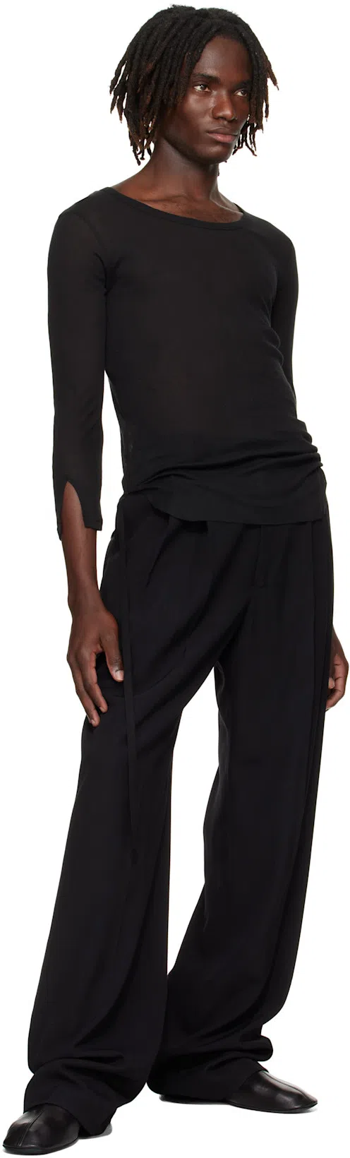 DRIES VAN NOTEN Wide Wool Blend Gabardine Pants In Navy