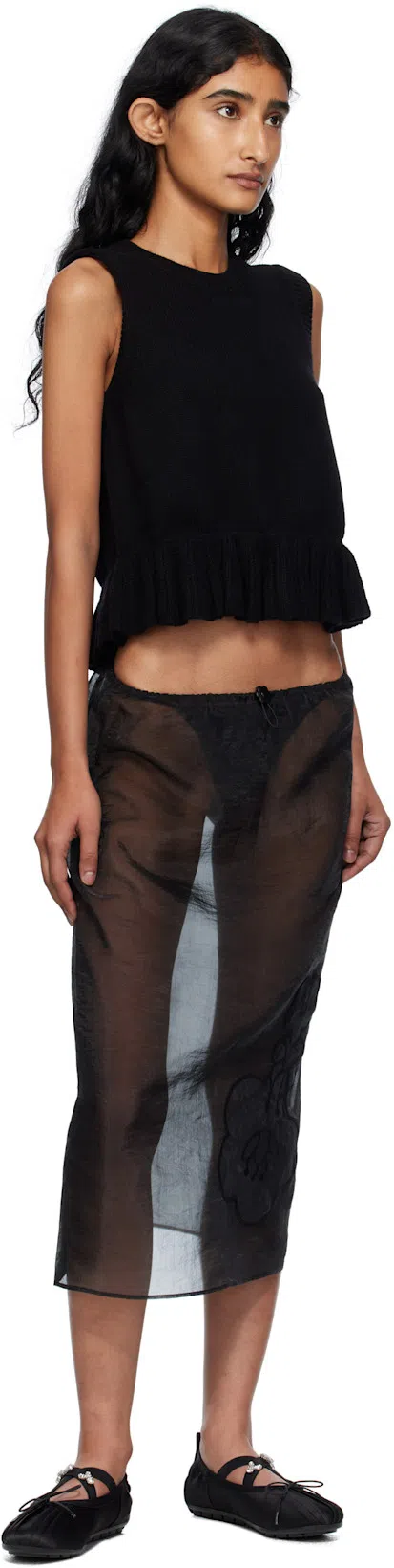 CECILIE BAHNSEN Bambi Floral-embroidered Midi Skirt In Black