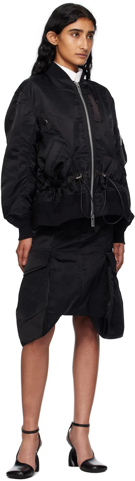 SACAI Womens Black Relaxed-fit Round-neck Shell Jacket