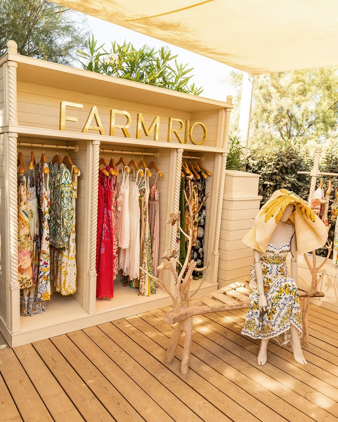 FARM RIO Dress With Floral Print In Linen Blend In White