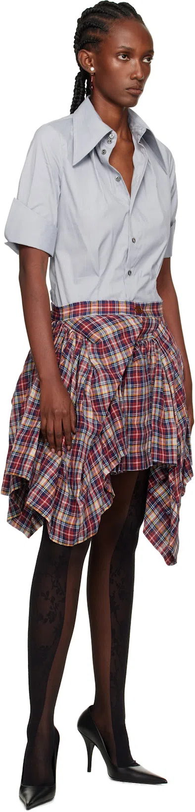 VIVIENNE WESTWOOD Linen Blend Mini Skirt With Plaid Pattern In Multicolour