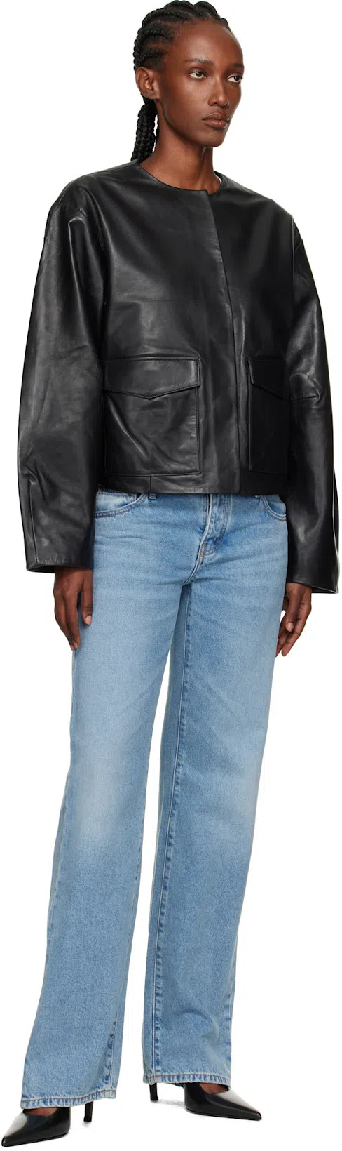 ST AGNI Utility Cocoon Leather Jacket In Black