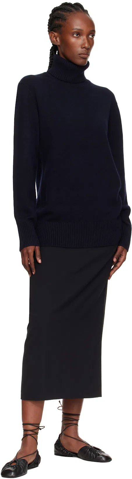 THE ROW Black Mathias Midi Skirt In Blk Black