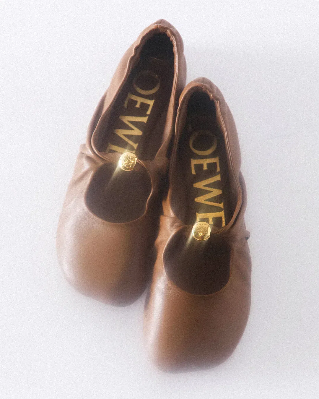 LOEWE Women Camel Nappa Leather Pebble Ballerinas In Brown