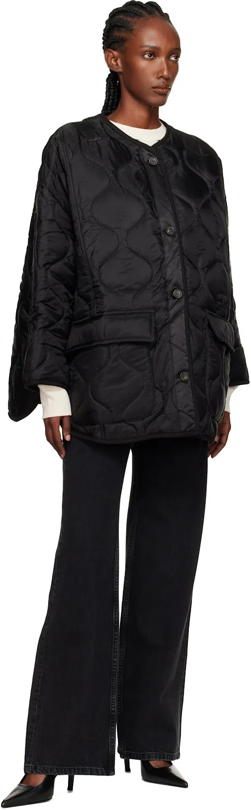 ANINE BING Striped Crew Neck Sweatshirt In White