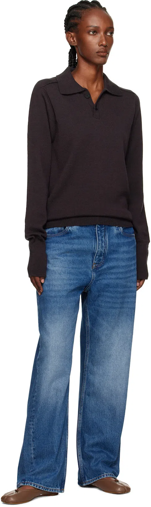 MAISON MARGIELA Tabi Frayed Split-toe Leather Ballet Flats In Brown