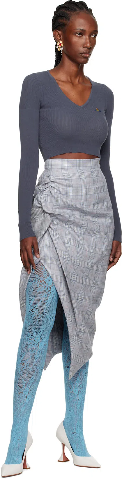 VIVIENNE WESTWOOD Mens Multi Side Panther Check Wool-linen Blend Midi Skirt In Grey