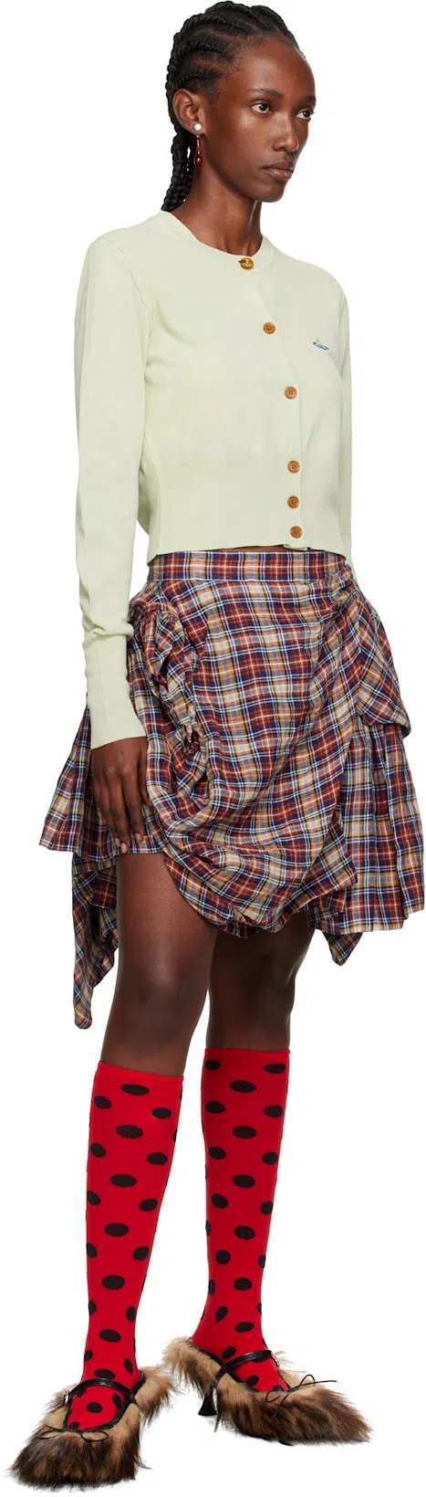 VIVIENNE WESTWOOD Linen Blend Mini Skirt With Plaid Pattern In Multicolour