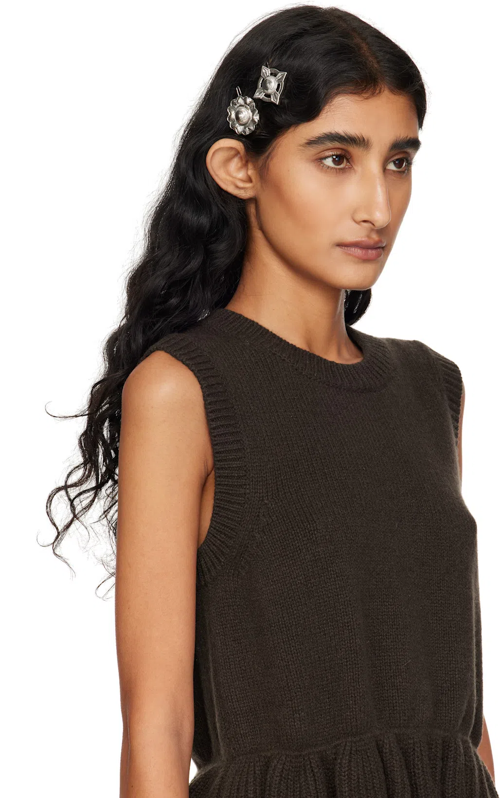 CECILIE BAHNSEN Bill Ruffled Cashmere And Wool-blend Peplum Tank In Brown
