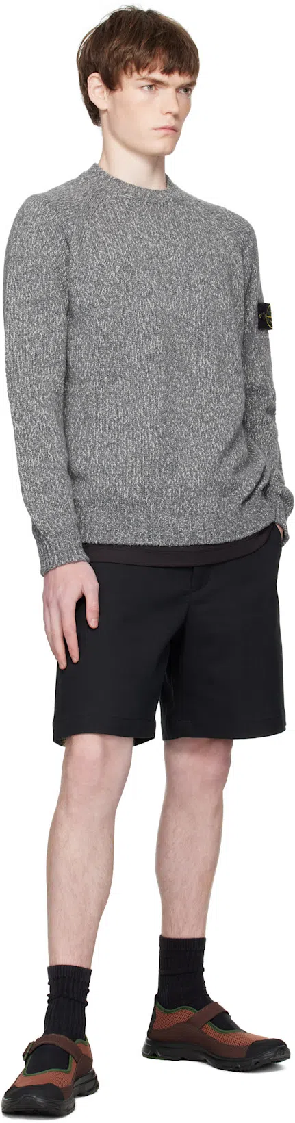 STONE ISLAND Grey Wool Sweater With Logo