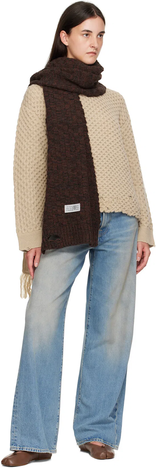 MAISON MARGIELA Leather Ballerina Shoes Split Toe In Brown