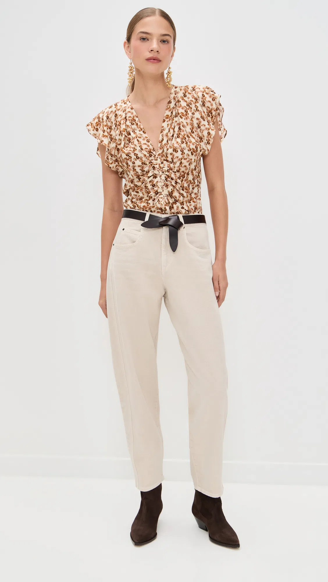 ISABEL MARANT Western Style Suede Ankle Boots With Stacked Heel In Brown