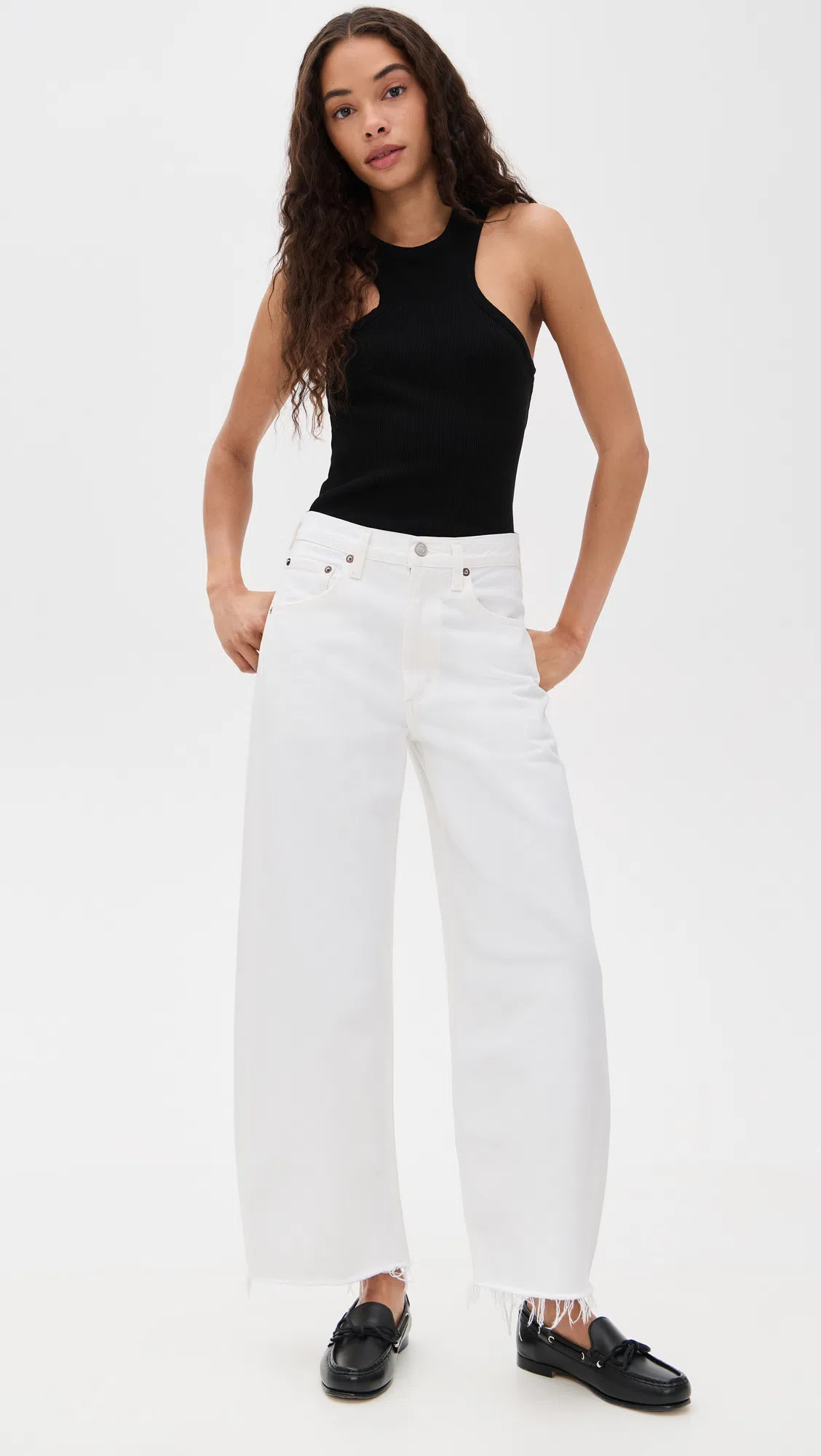 AGOLDE Dame High Rise Wide Leg Jeans In Fortune Cookie In White