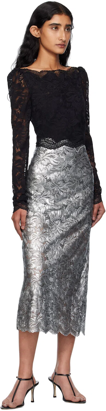 RABANNE Floral Lace Cropped Top In Black