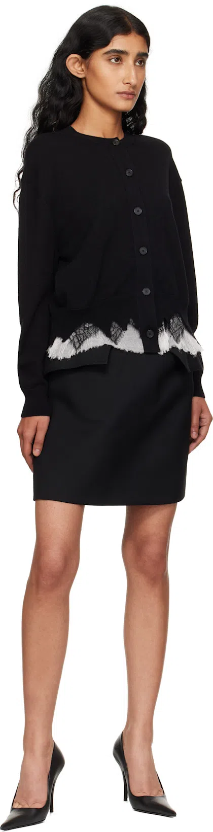 ALEXANDER MCQUEEN Alexander Mc Queen Black Ivory Wool Cashmere Cardigan