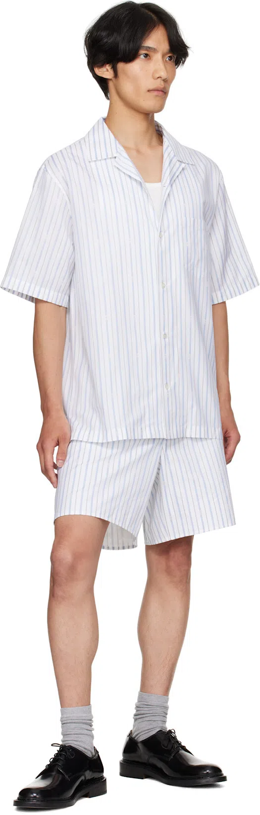 ALEXANDER MCQUEEN White & Blue Skull Stripe Shirt