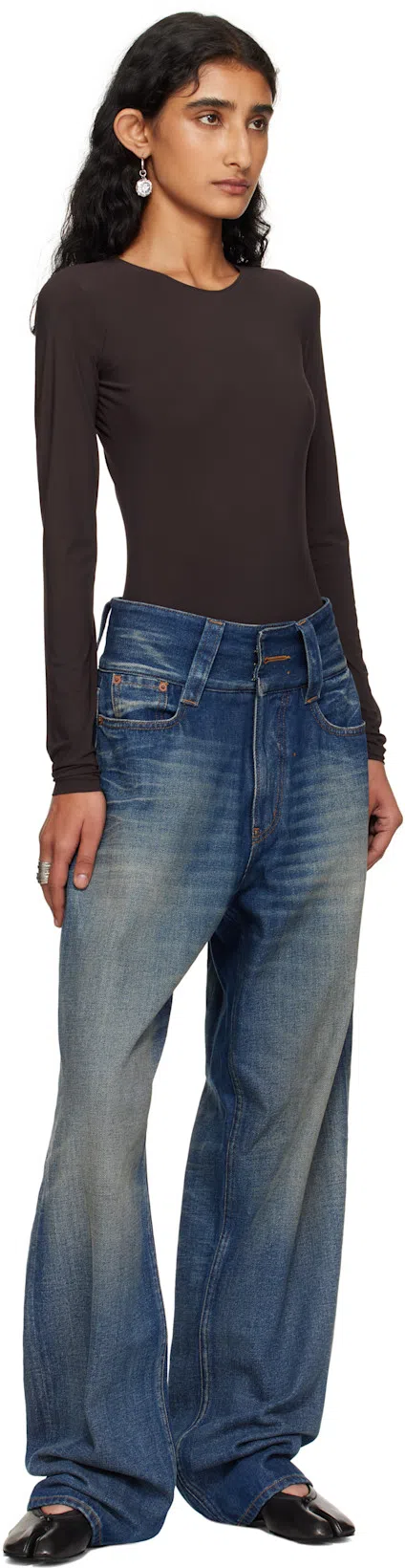 MAISON MARGIELA Split-toe Design Black Lambskin Pumps With Calfskin Lining