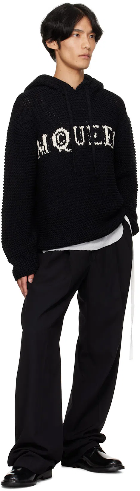 DRIES VAN NOTEN Wide Wool Blend Gabardine Pants In Navy