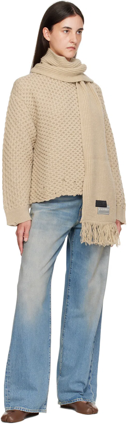 MAISON MARGIELA Leather Ballerina Shoes Split Toe In Brown