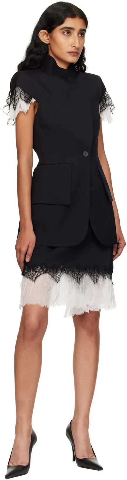 ALEXANDER MCQUEEN Asymmetrical Tailored Jacket With Lace Detailing In Black
