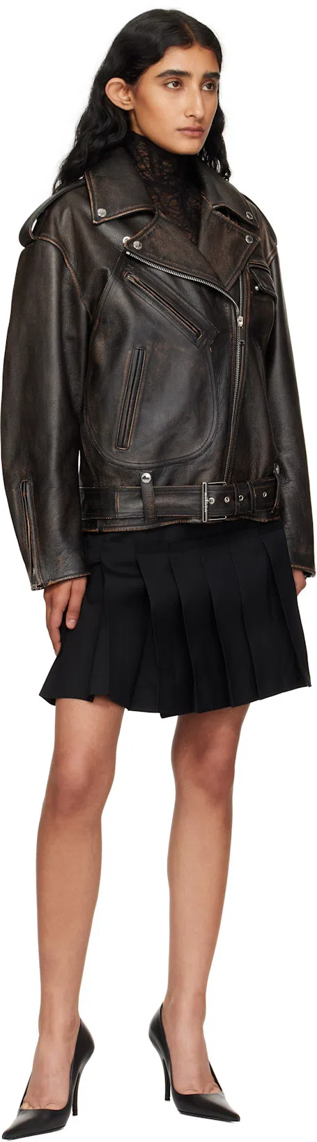 ALEXANDER MCQUEEN Leather Biker Jacket In Brown