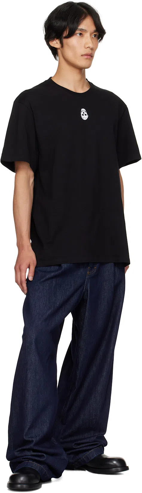 ALEXANDER MCQUEEN Black Flocked Skull T-shirt