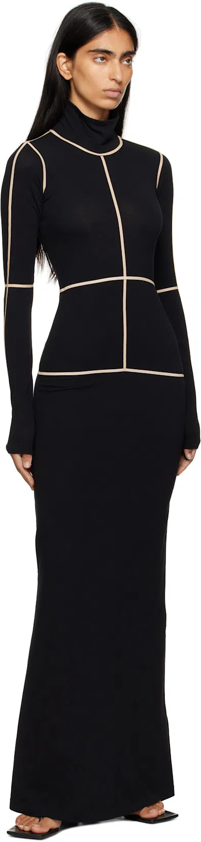 MM6 MAISON MARGIELA Contrast Seam Long Sleeve Turtleneck Dress In Black