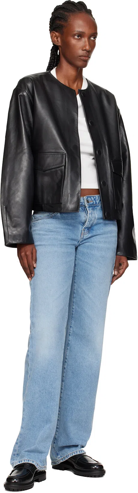 ST AGNI Utility Cocoon Leather Jacket In Black