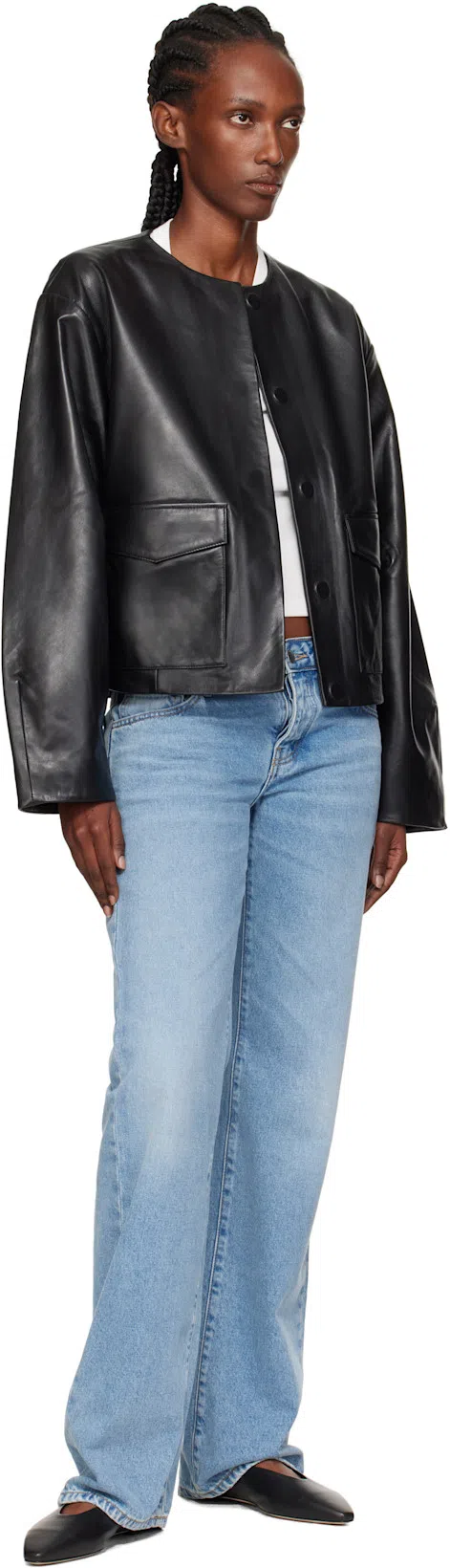 ST AGNI Utility Cocoon Leather Jacket In Black