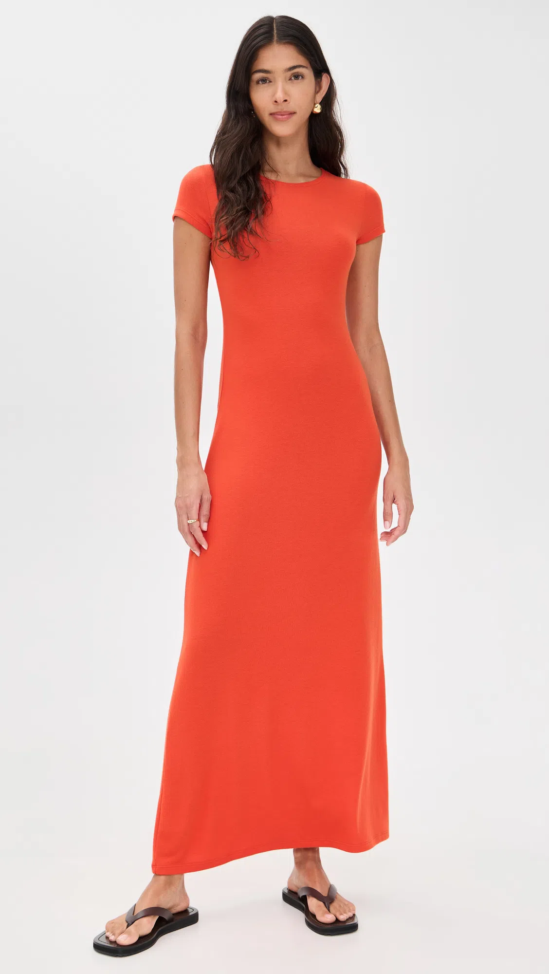 LESET Lauren Short Sleeve Maxi Dress Poppy In Red