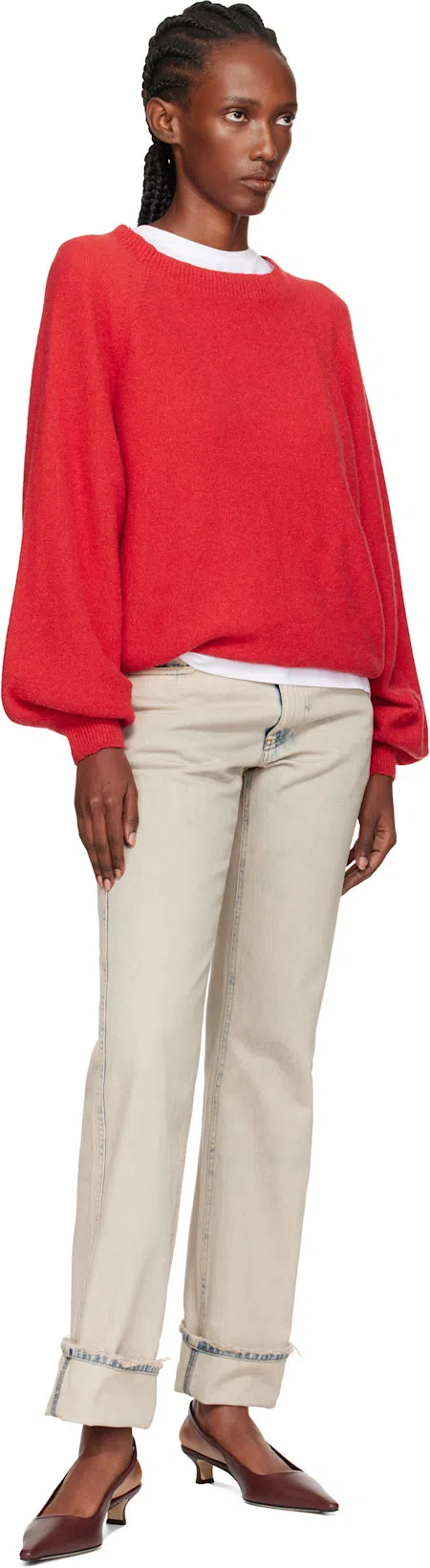 AEYDE Buckle Detail Kitten Heel Pointed Toe Pumps In Burgundy