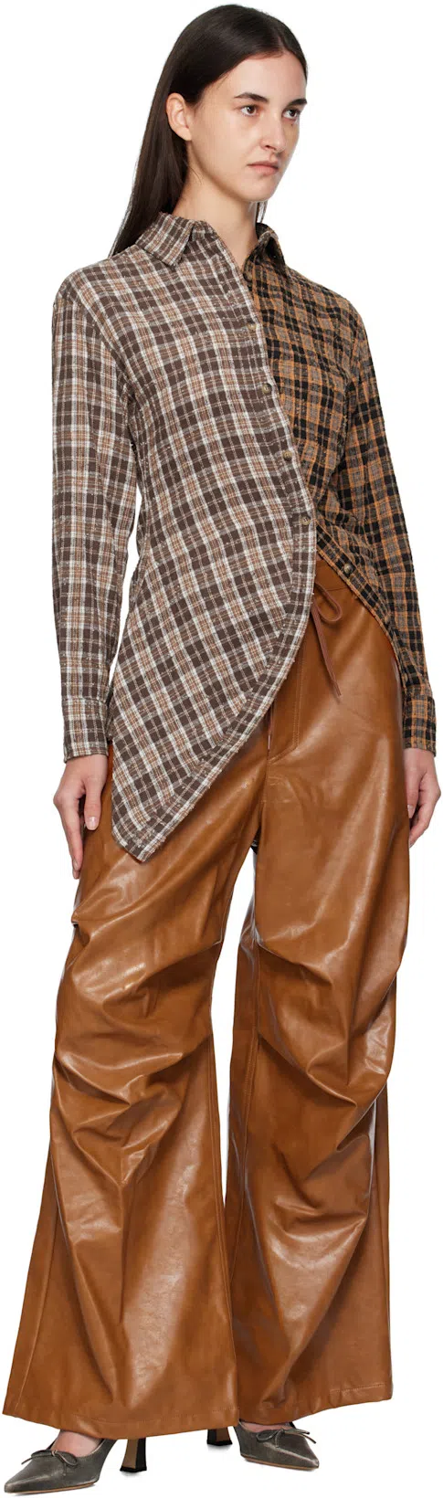 MM6 MAISON MARGIELA Brown Draped Faux-leather Trousers