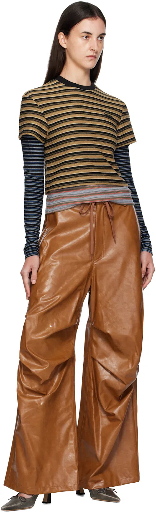 MM6 MAISON MARGIELA Brown Draped Faux-leather Trousers