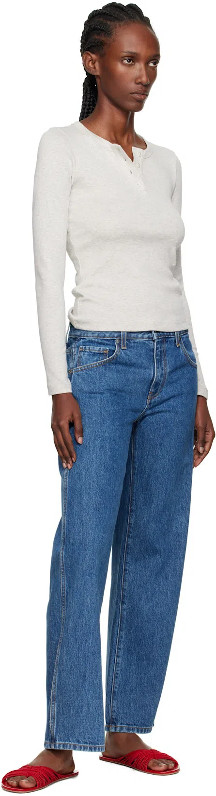 KHAITE Abigail High Rise Straight Jeans In Blue