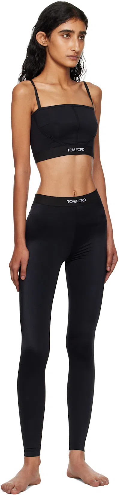 TOM FORD Stretch Lustrous Velour Signature Leggings In Black