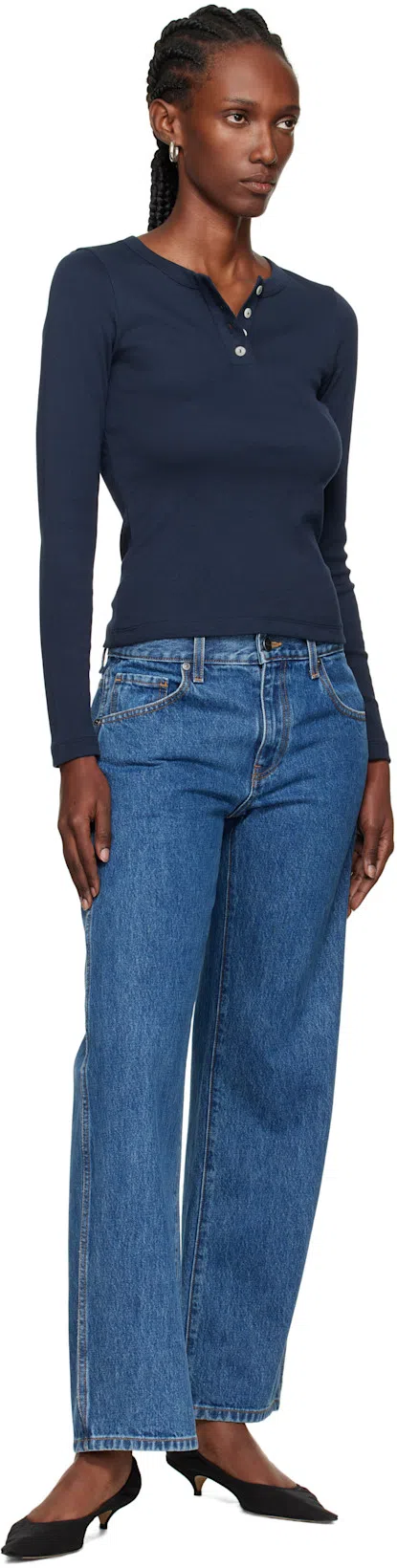 KHAITE Abigail High Rise Straight Jeans In Blue